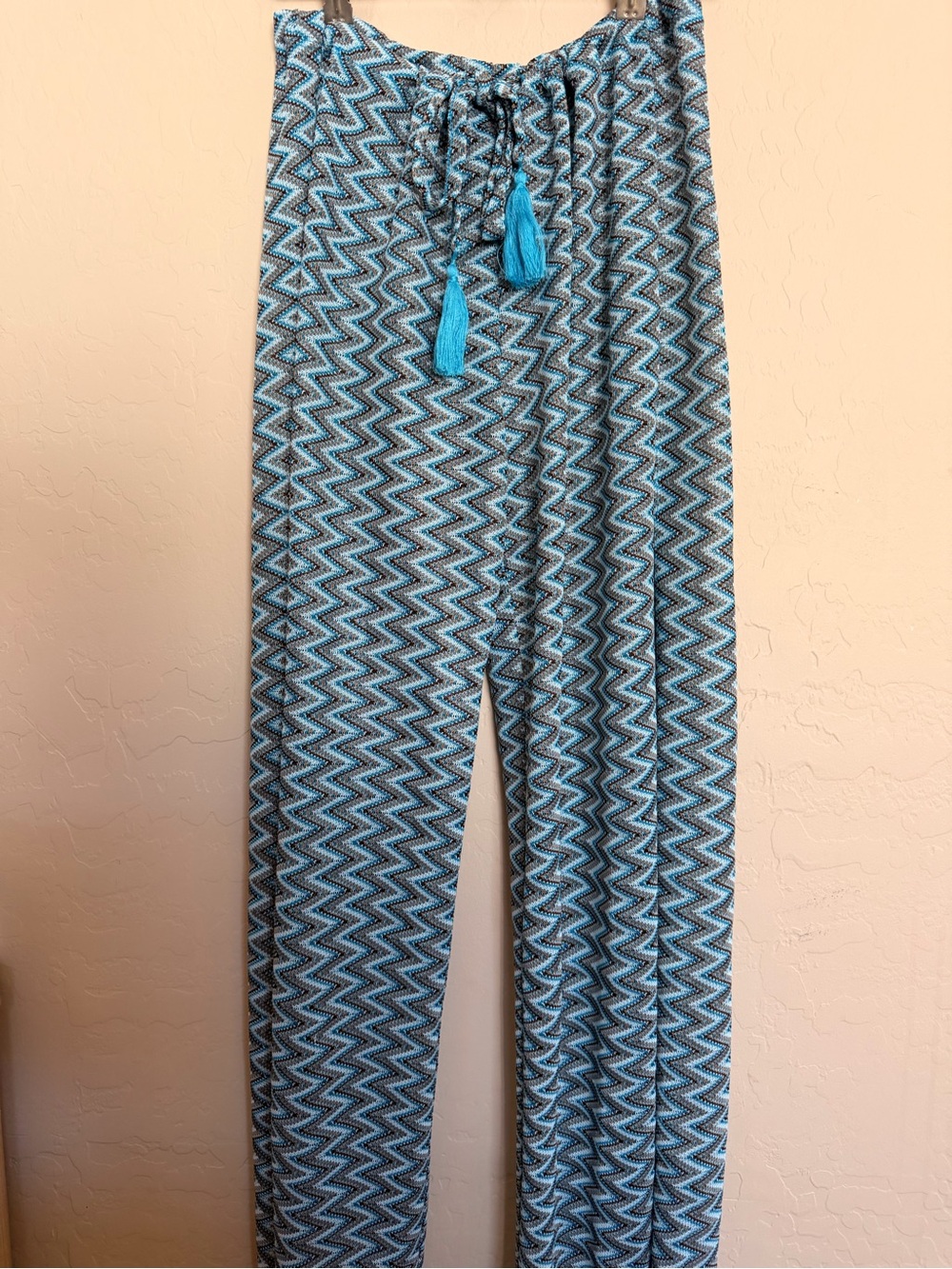 BECCA Blue Zig Zag Chevron Wide Leg Beach Cover Up Pants Size M